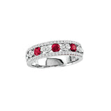 Vintage Look Ruby and Diamond Ring, 14K White Gold