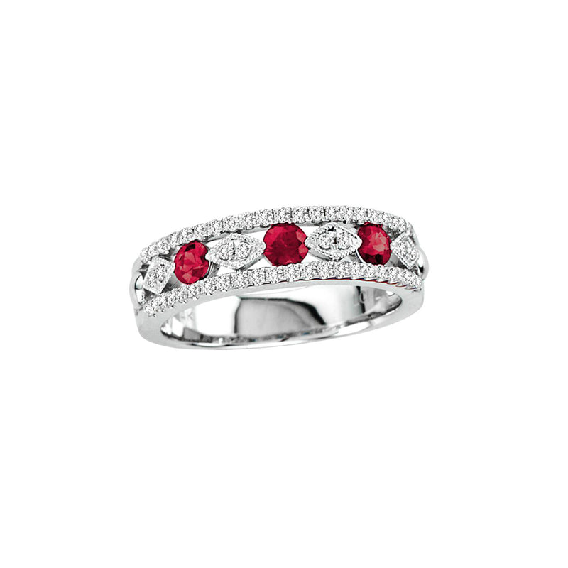 Vintage Look Ruby and Diamond Ring, 14K White Gold