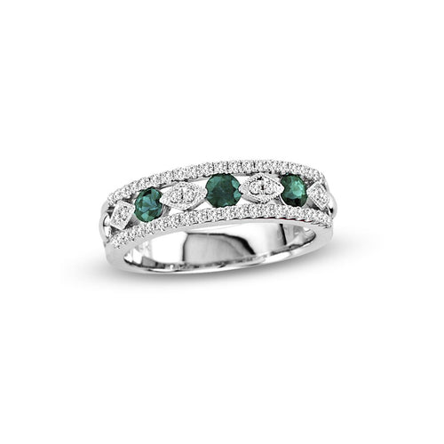 Vintage Look Emerald and Diamond Ring, 14K White Gold