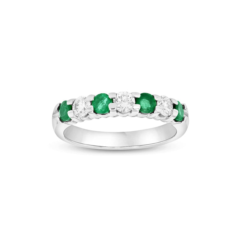 Seven Stone Emerald and Diamond Ring, 14K White Gold