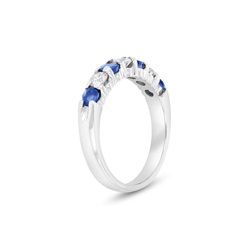 Seven Stone Sapphire and Diamond Ring, 14K White Gold