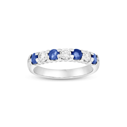 Seven Stone Sapphire and Diamond Ring, 14K White Gold