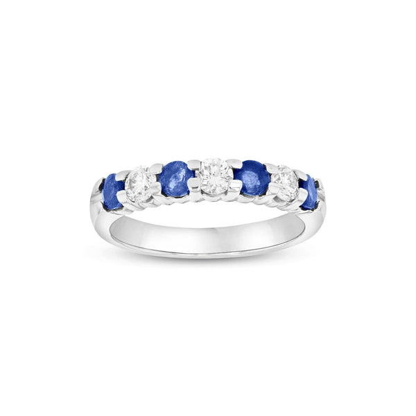 Seven Stone Sapphire and Diamond Ring, 14K White Gold
