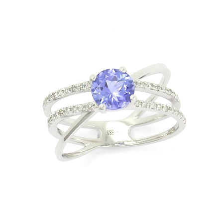 Round Tanzanite and Diamond Ring, 14K White Gold