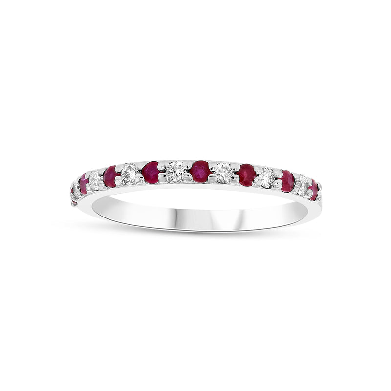 Halfway Around Ruby and Diamond Band, 14K White Gold