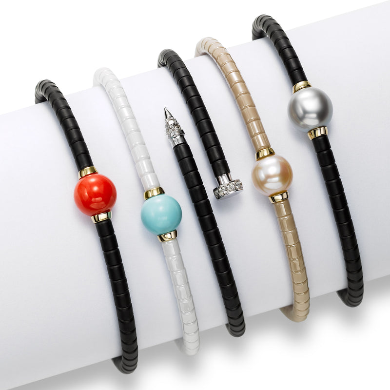 Ceramic Bead Bracelet with Freshwater Cultured Pearl, 18K Yellow Gold