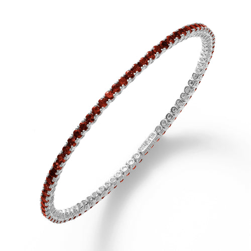 Thin Flexible Garnet Cuff Style Bangle, 18K White Gold