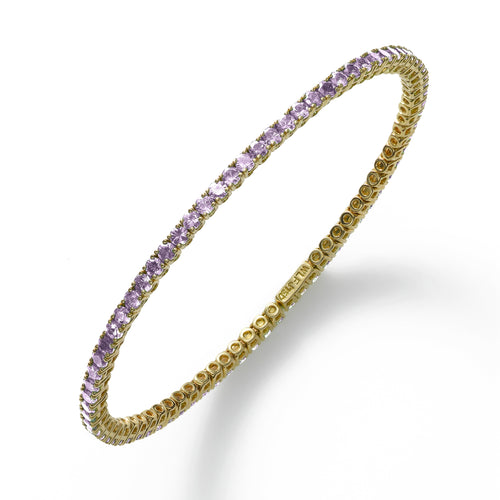 Thin Pink Sapphire Cuff, 18K Yellow Gold