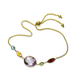 Multi Color Gemstone Bolo Bracelet, 14K Yellow Gold