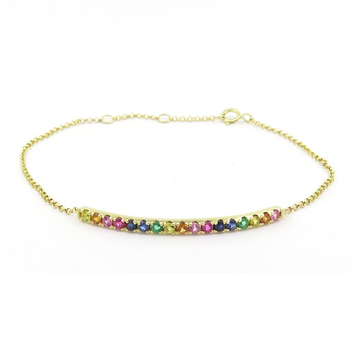Multi Color Gemstone Rainbow Bracelet, 14K Yellow Gold