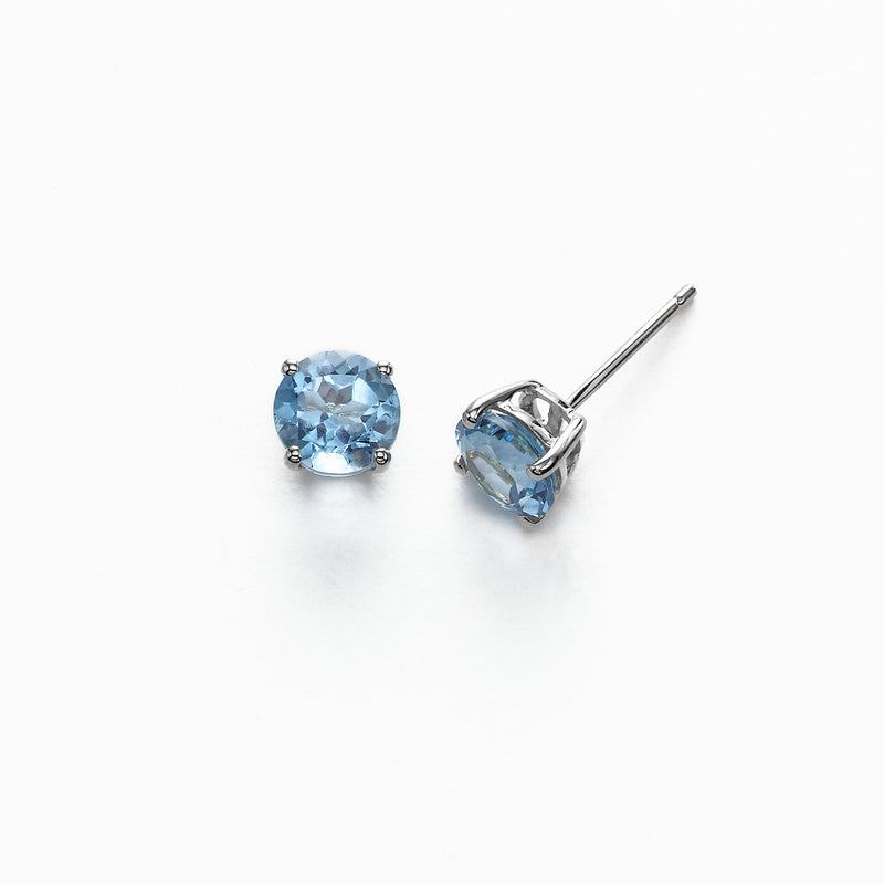 Round Blue Topaz 6MM Stud Earrings, 14K White Gold