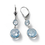 Blue Topaz Faceted Bezel Drop Earring, 14K White Gold