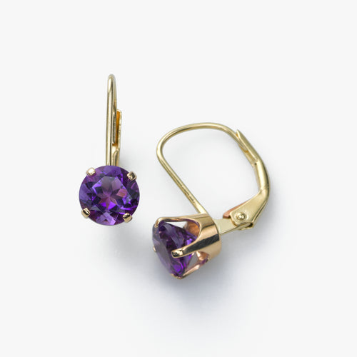 Amethyst Leverback Earring, 14K Yellow Gold