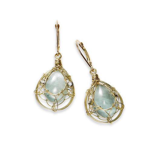 Aquamarine and White Topaz Dangle Earrings, 14K Gold Filled