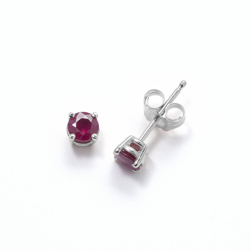 Genuine Ruby Stud Earrings, 14K White Gold