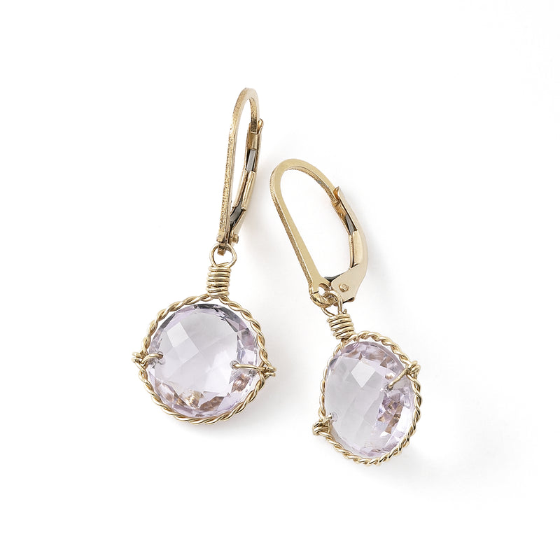 Amethyst Rose de France Drop Earrings, 14K Gold Filled
