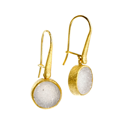 White Druzy Drop Earrings, 22K Vermeil