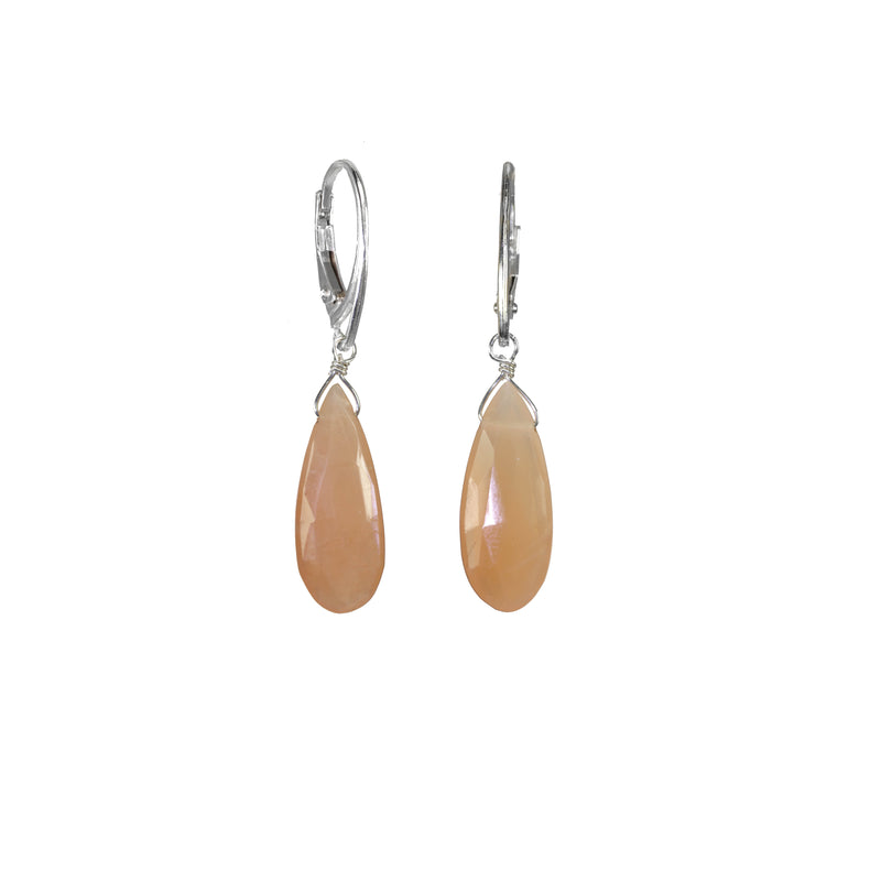 Faceted Peach Moonstone Drop Earrings, Sterling Silver
