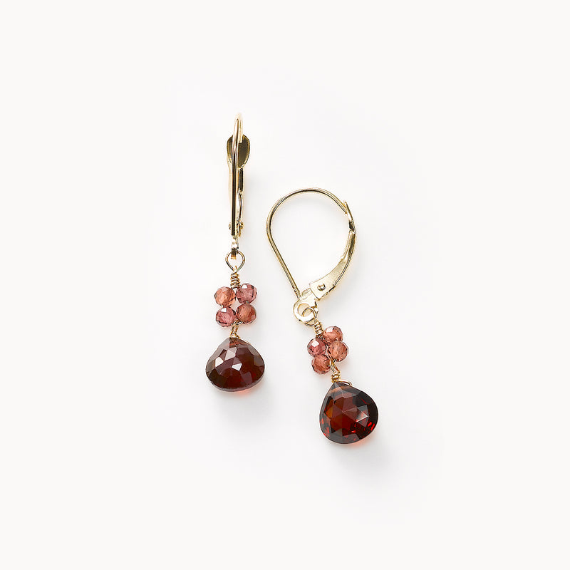 Teardrop Garnet Dangle Earrings, 14K Yellow Gold