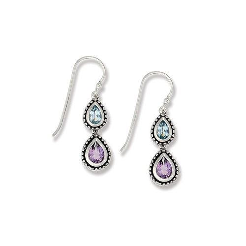Amethyst and Blue Topaz Dangle Earrings, Sterling Silver