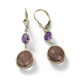 Amethyst and Smoky Quartz Drop Earrings, 14K Yellow Gold