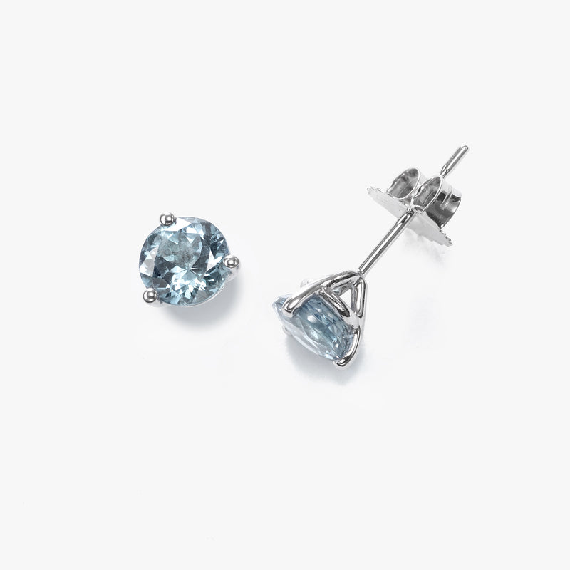 Three Prong Aquamarine Martini Stud Earrings, 14K White Gold