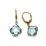 Blue Topaz Clover Shaped Drop Earrings, 14K Yellow Gold