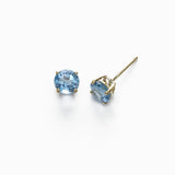 Round Blue Topaz Stud Earrings, 6 MM, 14K Yellow Gold
