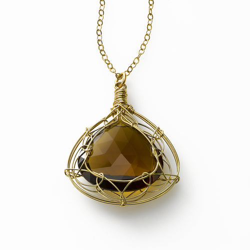 Whiskey Quartz Pendant by Misha of New York, 14K Gold Filled