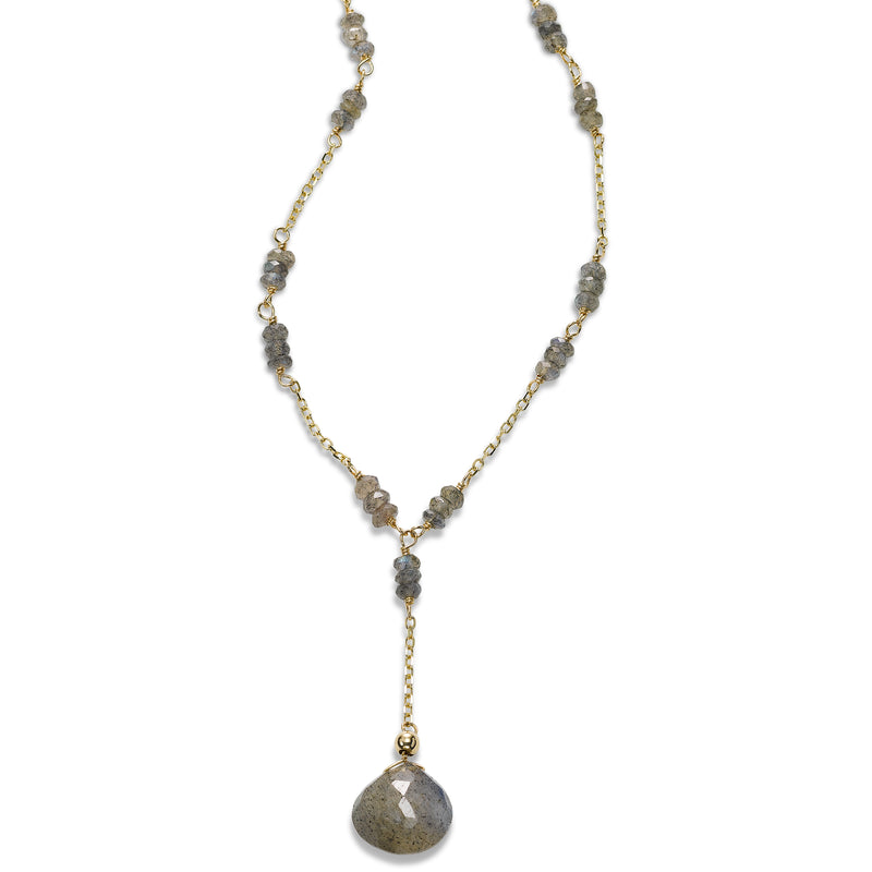 Labradorite Drop Necklace, 14 Karat Yellow Gold