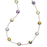 Multi Stone Cushion Shape Station Necklace, 14K Yellow Gold