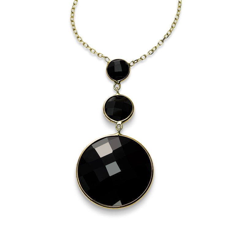 Graduated Black Onyx Drop Necklace, 14K Yellow Gold