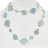 Hexagon Shape Aquamarine Necklace, 35 Inches, Sterling Silver