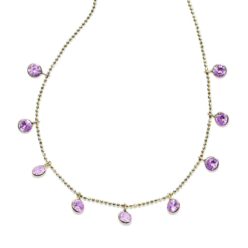 Bezel Set Amethyst Drop Necklace, 18 Inches, 14K Yellow Gold