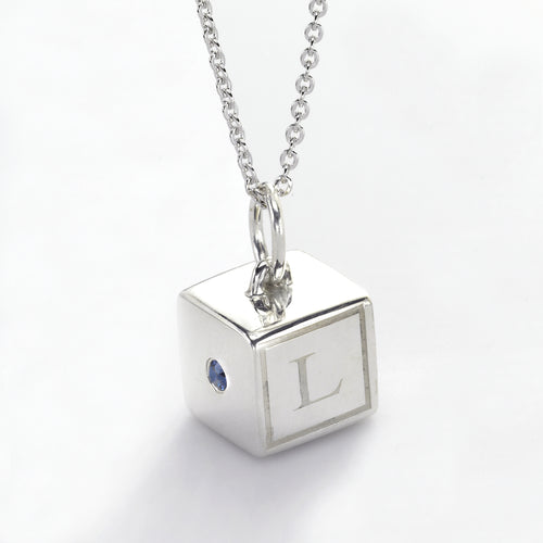 Baby Block Charm, 10 MM, Initials & Birthstone, Sterling Silver