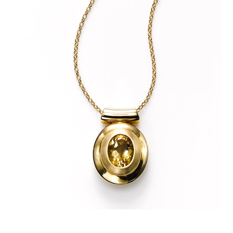 Oval Citrine Slide Pendant, 14K Yellow Gold