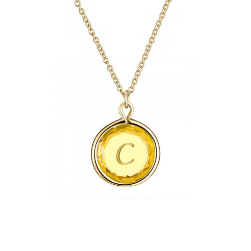 Bezel Set Citrine Engraved "C" Pendant, 14K Vermeil