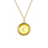 Bezel Set Citrine Engraved "C" Pendant, 14K Vermeil