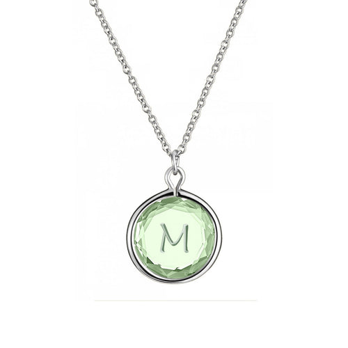 Bezel Set Prasiolite Engraved "M" Pendant, Sterling Silver