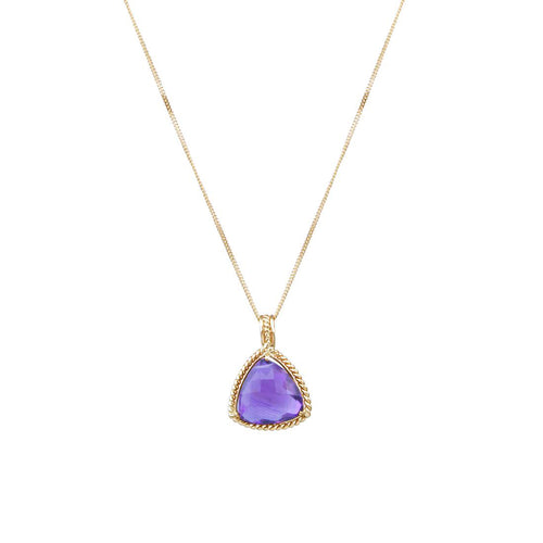 Trillion Shaped Amethyst Pendant, 14K Yellow Gold