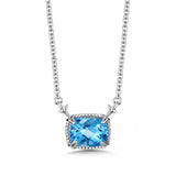 Rectangular Framed Blue Topaz Necklace, Sterling Silver