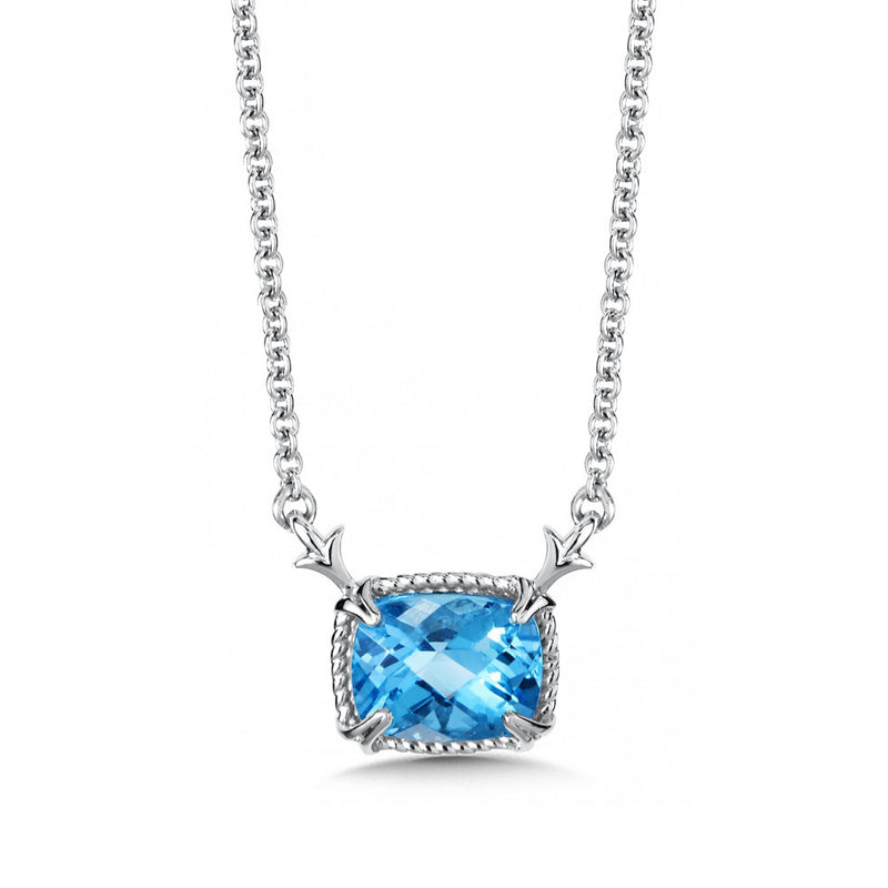 Rectangular Framed Blue Topaz Necklace, Sterling Silver