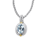 Framed Oval Aquamarine Pendant, Sterling Silver and 18K Gold