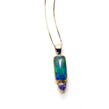 Ethiopian Opal with Tanzanite Pendant, 14K Yellow Gold