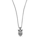 Owl Design Pendant with Blue Topaz, Sterling Silver
