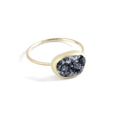 Black Druzy Ring, 14K Yellow Gold