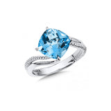 Cushion Cut Blue Topaz Ring, Sterling Silver