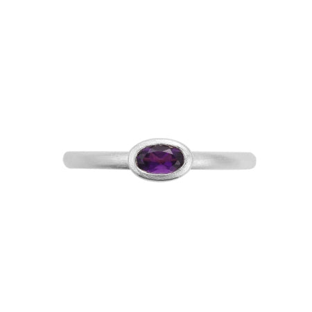 Oval Bezel Set Amethyst Ring, 14K White Gold