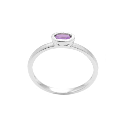 Oval Bezel Set Amethyst Ring, 14K White Gold