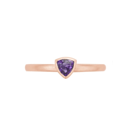 Trillion Shape Bezel Set Amethyst Ring, 14K Rose Gold